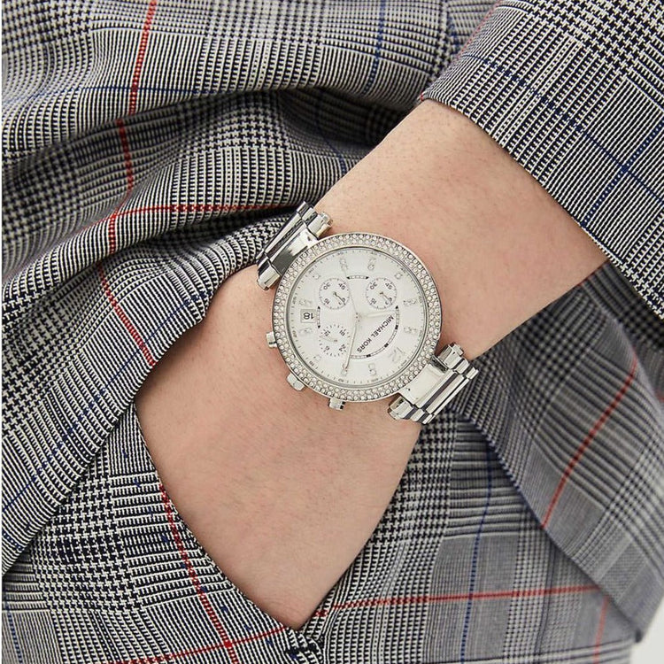 Ladies Michael Kors Parker Silver Stainless Steel Chronograph Watch MK5353