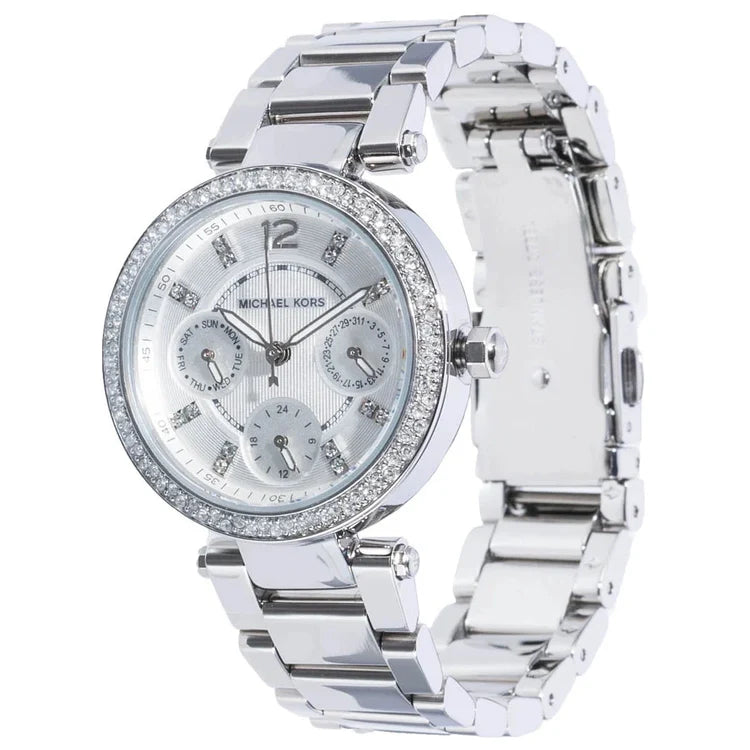 Ladies Michael Kors Parker Silver Stainless Steel Chronograph Watch MK5615