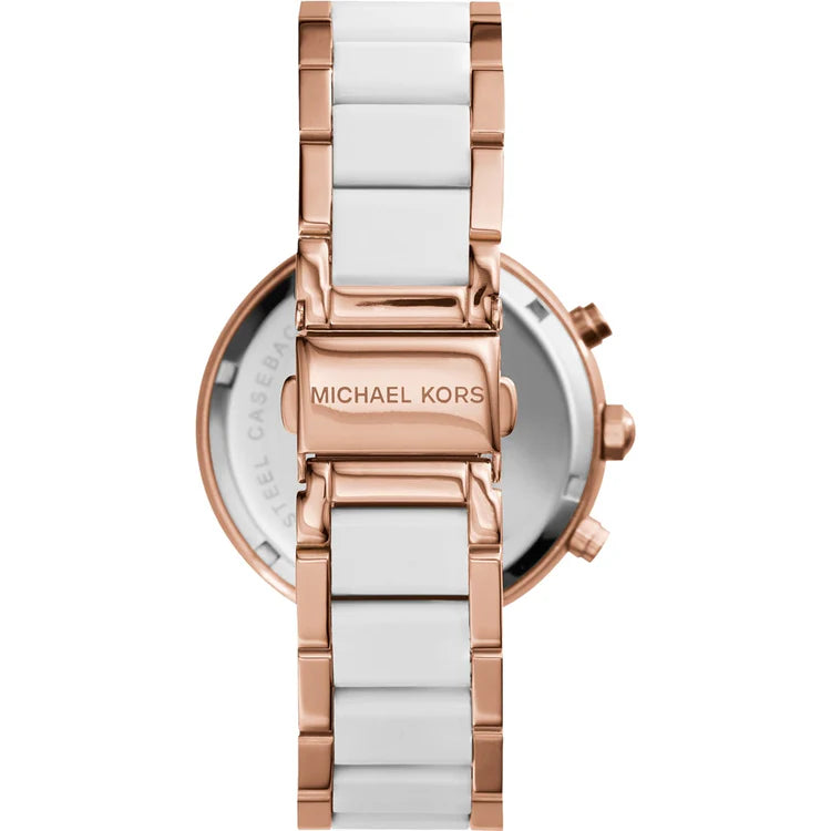 Ladies Michael Kors Parker White Dial Two Tone Chronograph Watch MK5774
