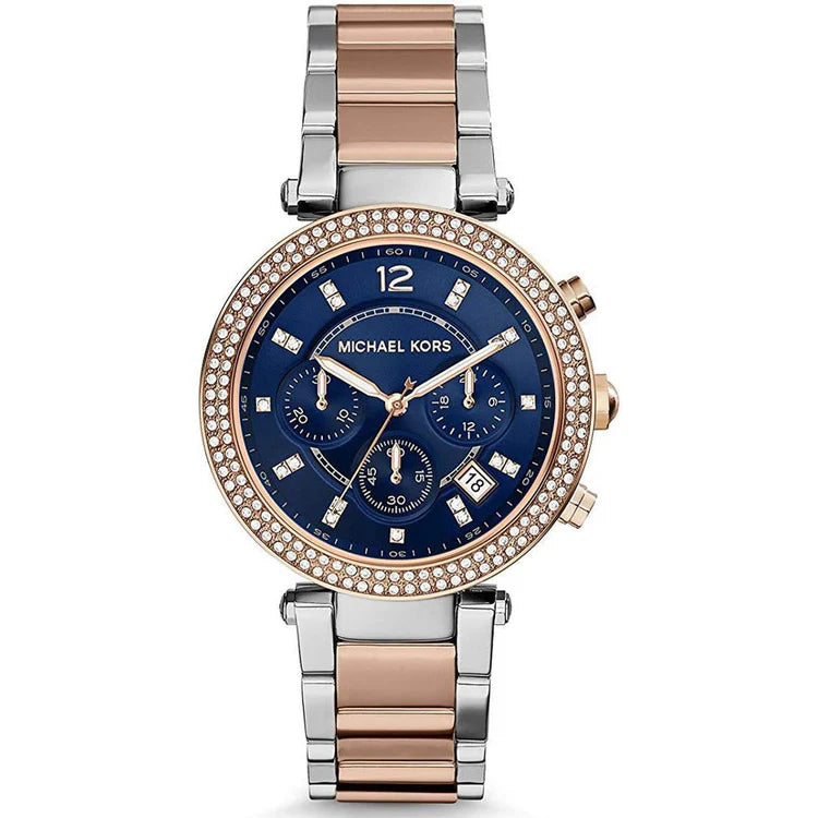 Ladies Michael Kors Parker Rose Gold & Silver Stainless Steel Chronograph Watch MK6141