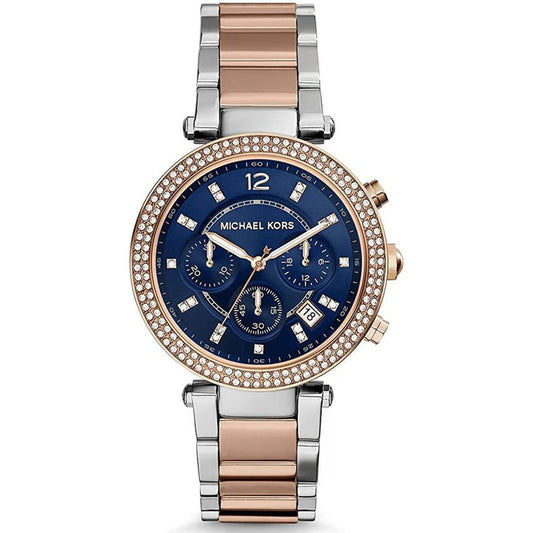 Ladies Michael Kors Parker Rose Gold & Silver Stainless Steel Chronograph Watch MK6141