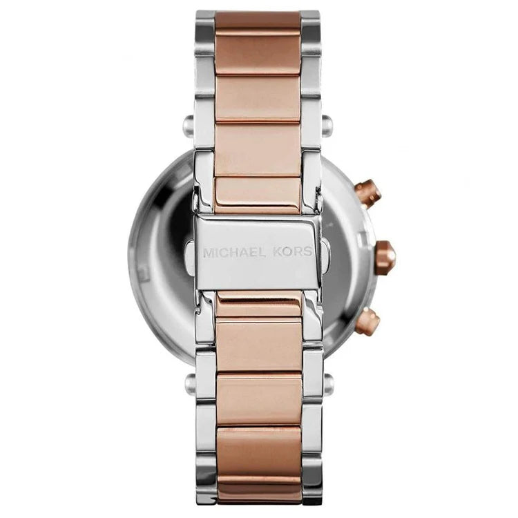 Ladies Michael Kors Parker Rose Gold & Silver Stainless Steel Chronograph Watch MK6141
