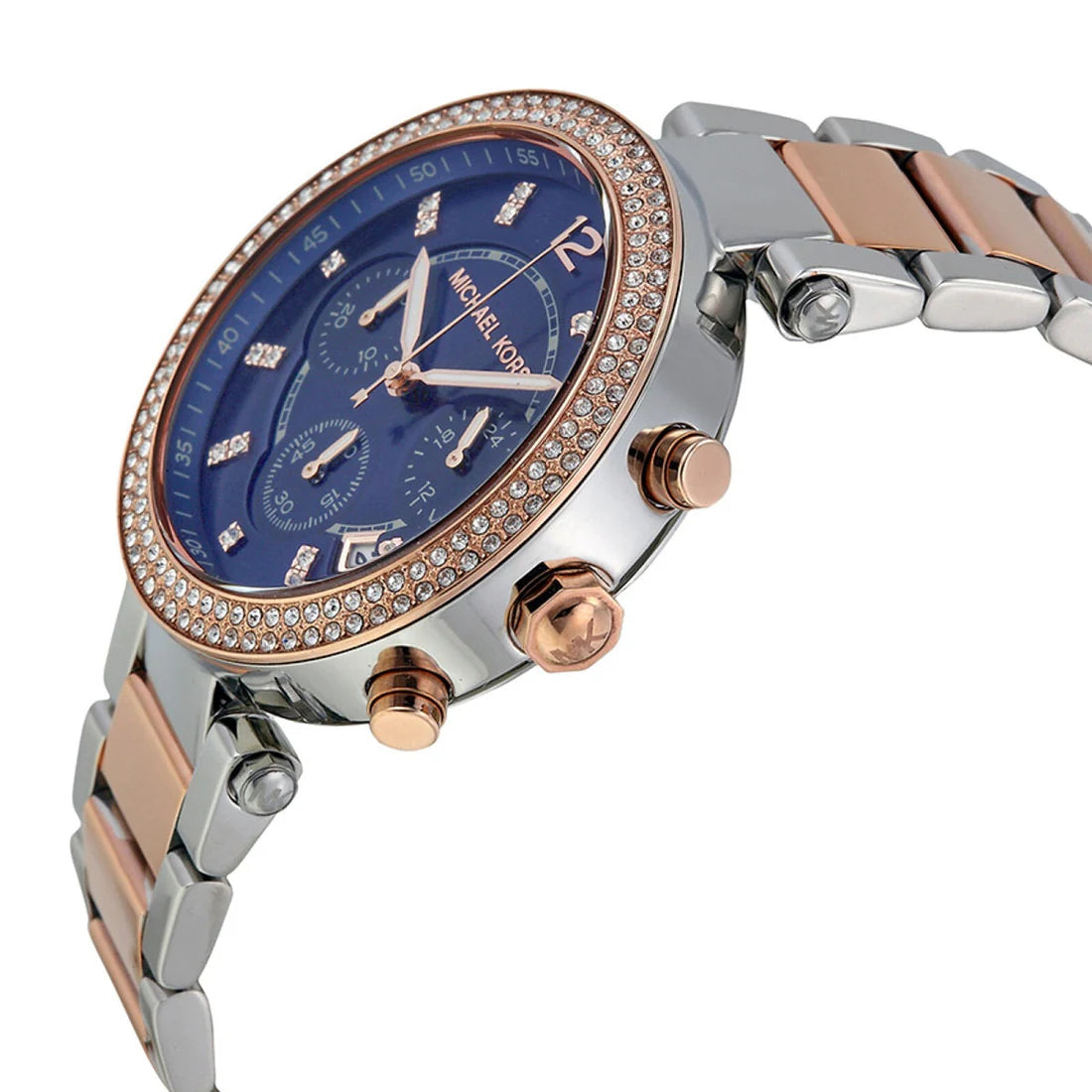 Ladies Michael Kors Parker Rose Gold & Silver Stainless Steel Chronograph Watch MK6141