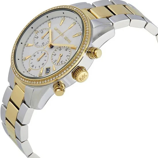 Ladies Michael Kors Ritz Silver & Gold Chronograph Stainless Steel Watch MK6474