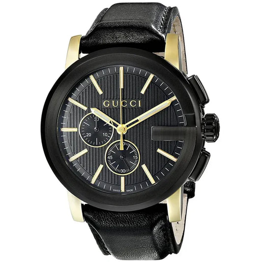 Men's Gucci G-Chrono Chronograph Black Dial with Leather Black Strap Watch YA101203
