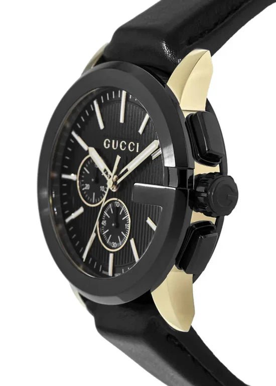 Men's Gucci G-Chrono Chronograph Black Dial with Leather Black Strap Watch YA101203