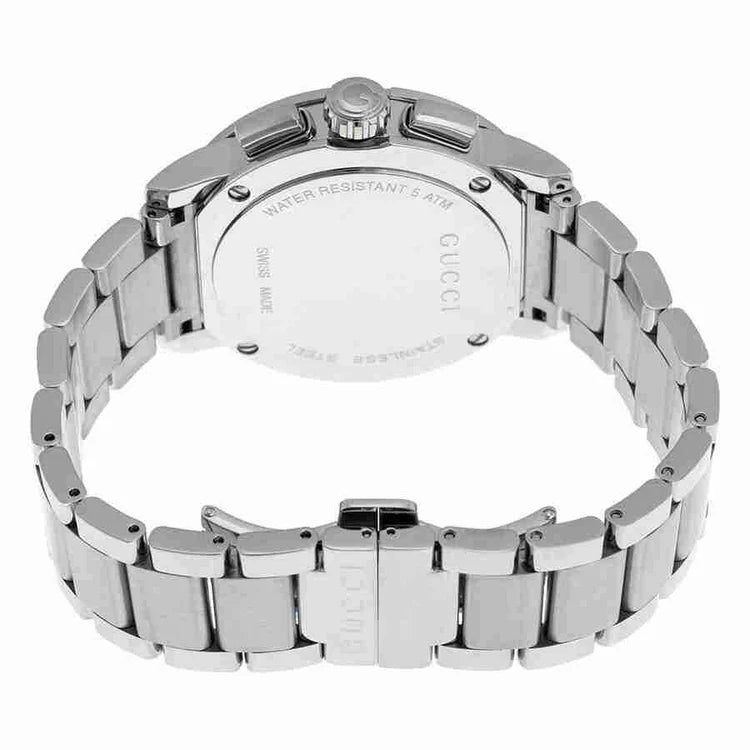Men's G-Chrono Gucci Black G Shaped Dial Chronograph Silver Stainless Steel Strap Watch YA101204