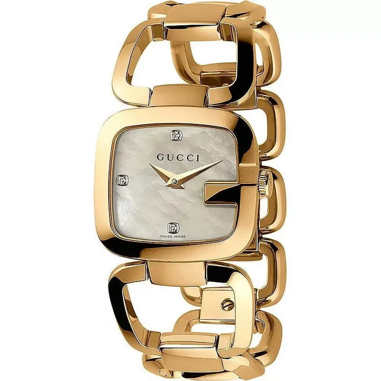 Ladies G-Gucci Diamond Mother Of Pearl Gucci Gold Bracelet Watch YA125513