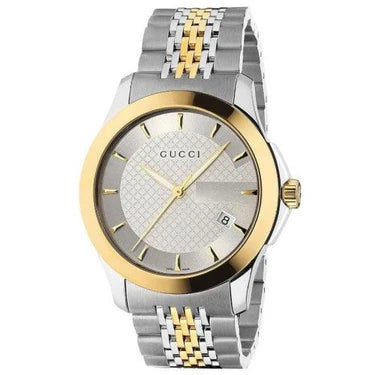 Men's Gucci G-Timeless Two Tone Silver & Gold Strap Watch YA126409