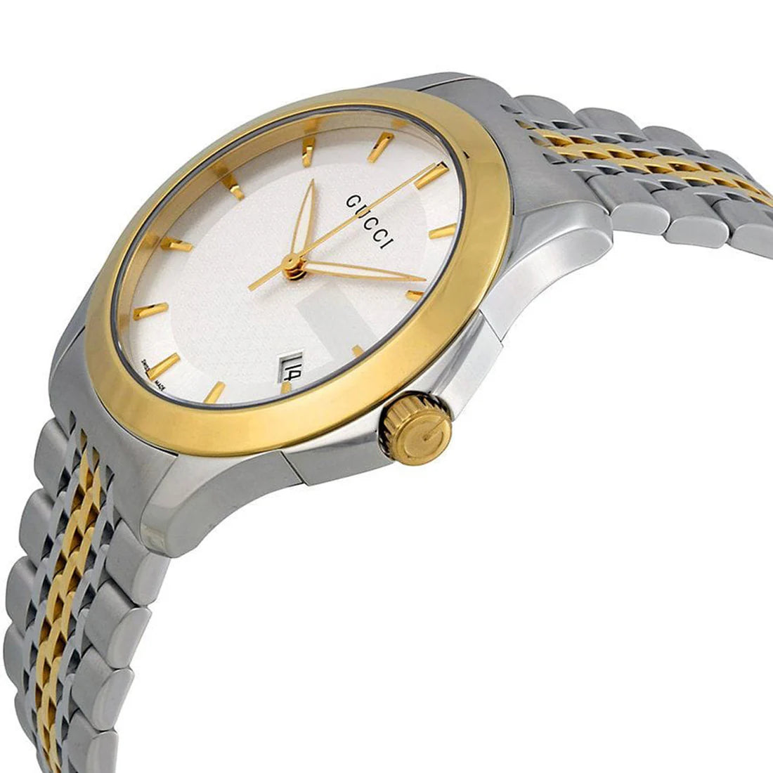 Men's Gucci G-Timeless Two Tone Silver & Gold Strap Watch YA126409