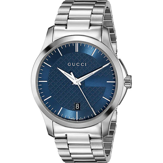 Men's G-Timeless Gucci Blue Face Dial Stainless Steel Silver Strap Watch YA126440