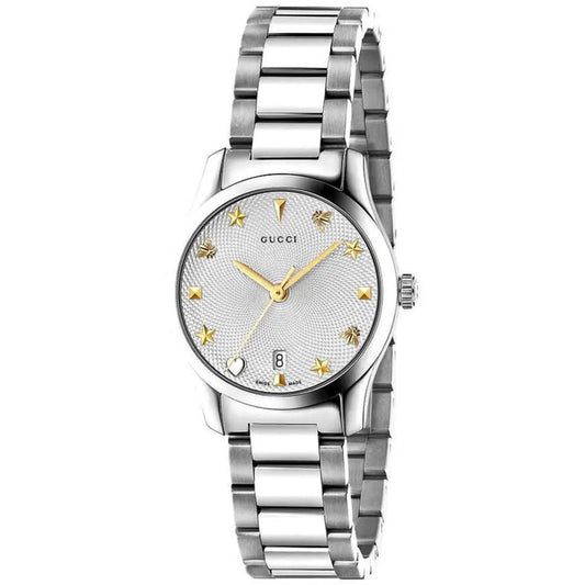 Ladies G-Timeless Gucci Classic Silver Dial 27mm Silver Stainless Steel Watch YA126572A