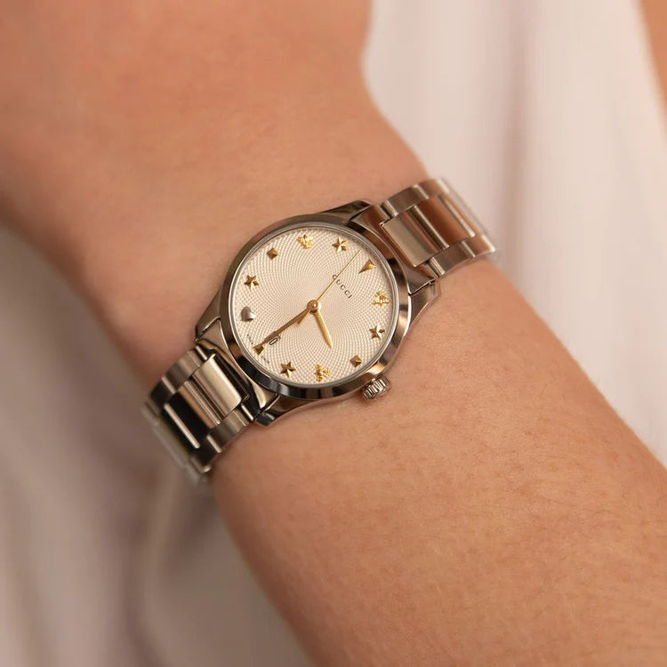 Ladies G-Timeless Gucci Classic Silver Dial 27mm Silver Stainless Steel Watch YA126572A