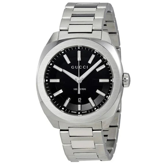 Men's GG2570 Gucci Black G Shaped Dial Stainless Steel Watch YA142301