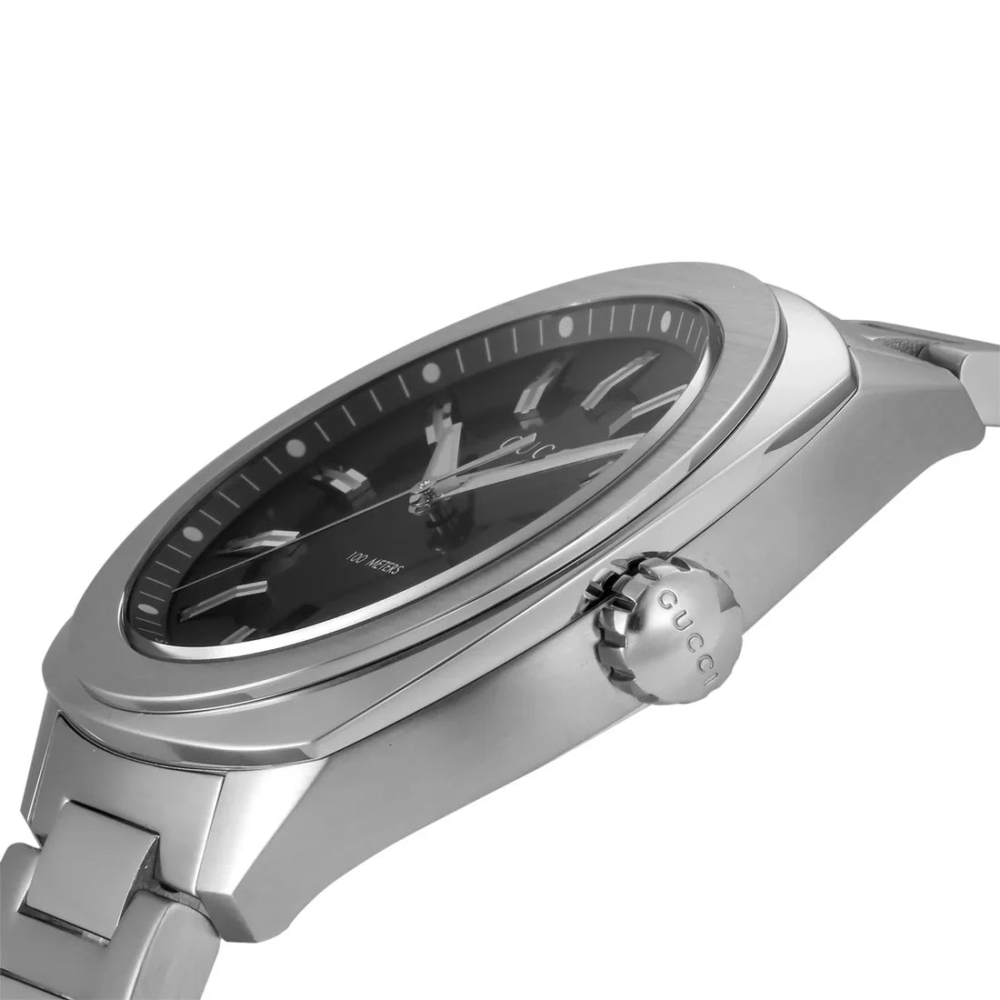 Men's GG2570 Gucci Black G Shaped Dial Stainless Steel Watch YA142301
