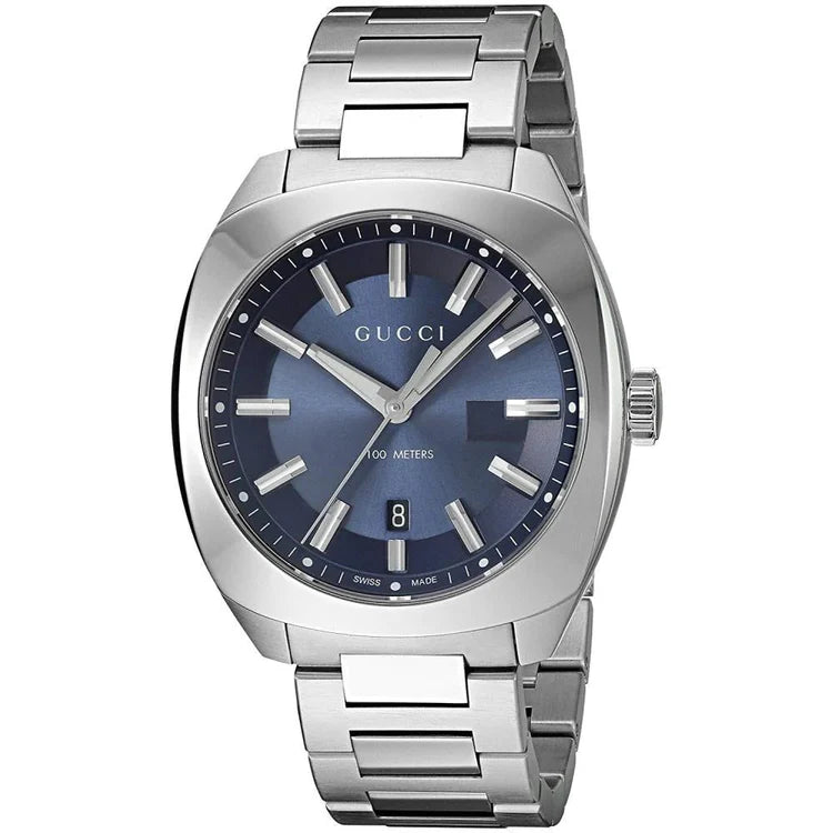 Men's GG2570 Gucci Blue G-Shaped Dial Stainless Steel Watch YA142303