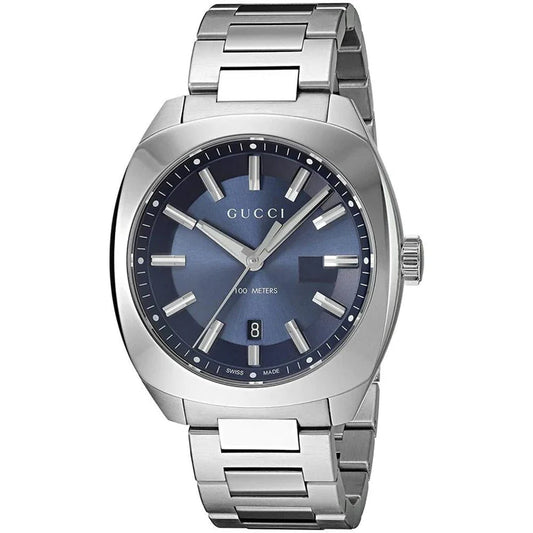 Men's GG2570 Gucci Blue G-Shaped Dial Stainless Steel Watch YA142303