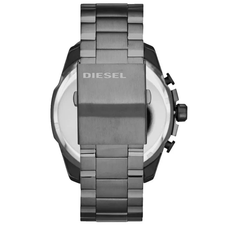 Men's Diesel Mega Chief Gunmetal Grey Chronograph Blue Dial Stainless Steel Watch DZ4329